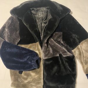 Checkered fur teddy jacket